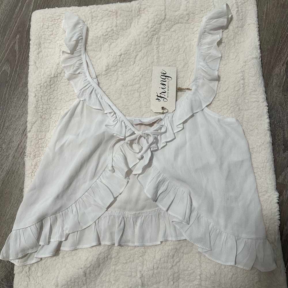 NWT Olivaceous Womens Fringe White Crop Top Size M